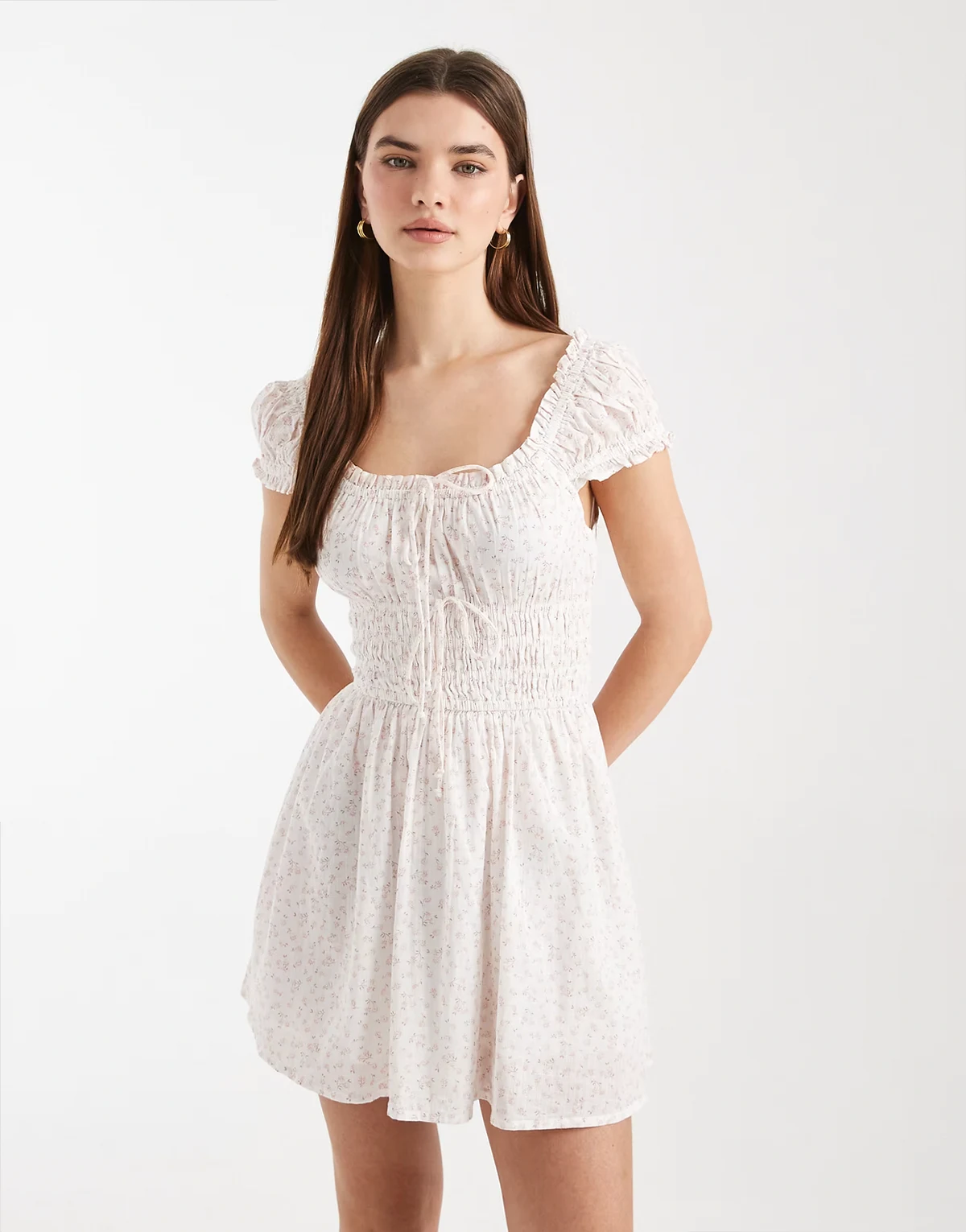 jasmine short sleeve mini dress in kristen daisy peach