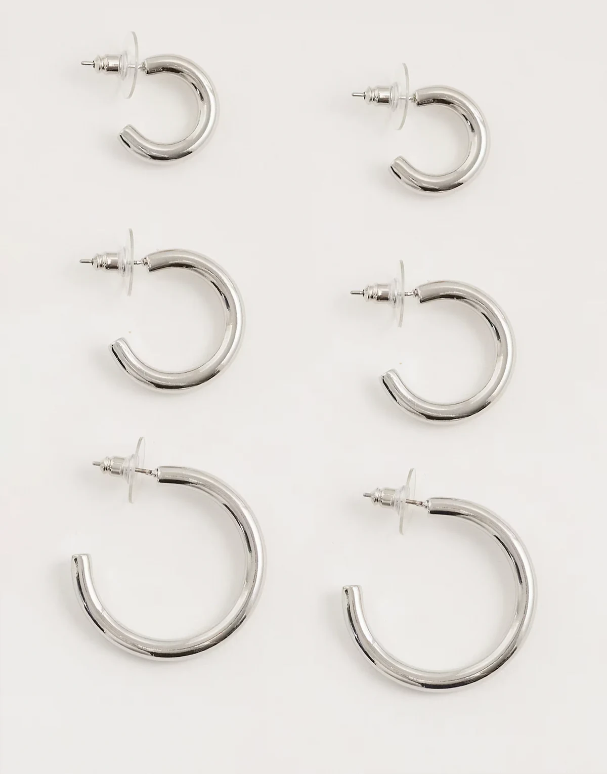 pack of 3 hoop earrings in silver
