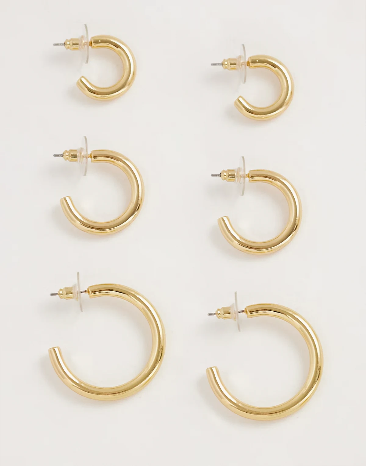 pack of 3 hoop earrings in gold