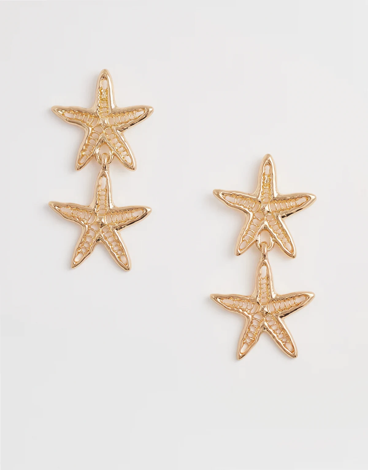 starfish double drop earrings in gold tone