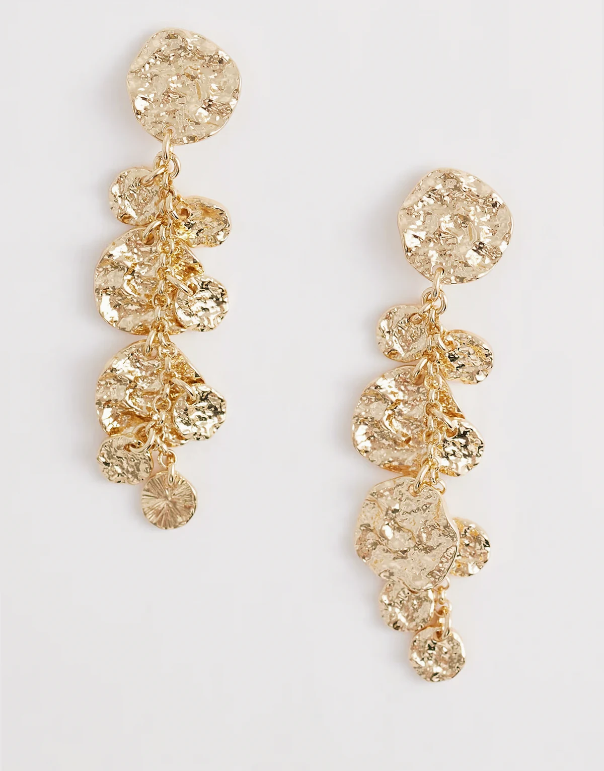 molten coin long drop earrings in gold