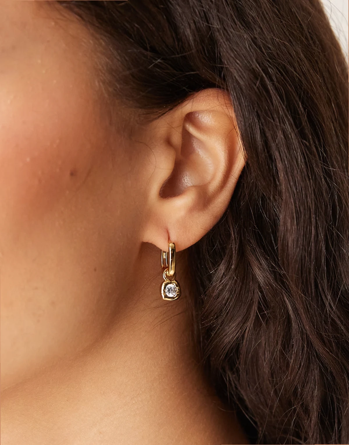 Z sparkle molten charm hoops in 14k gold plated