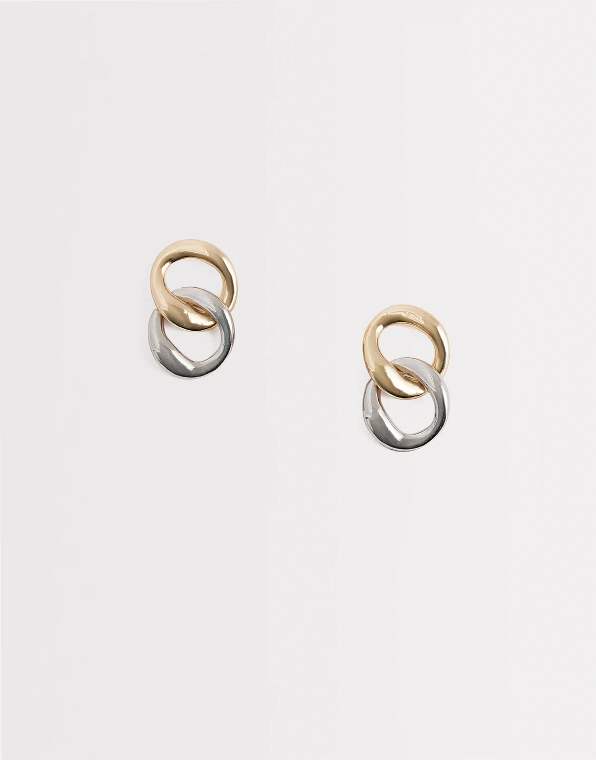 mixed metal linked hoop stud earrings in gold and silver