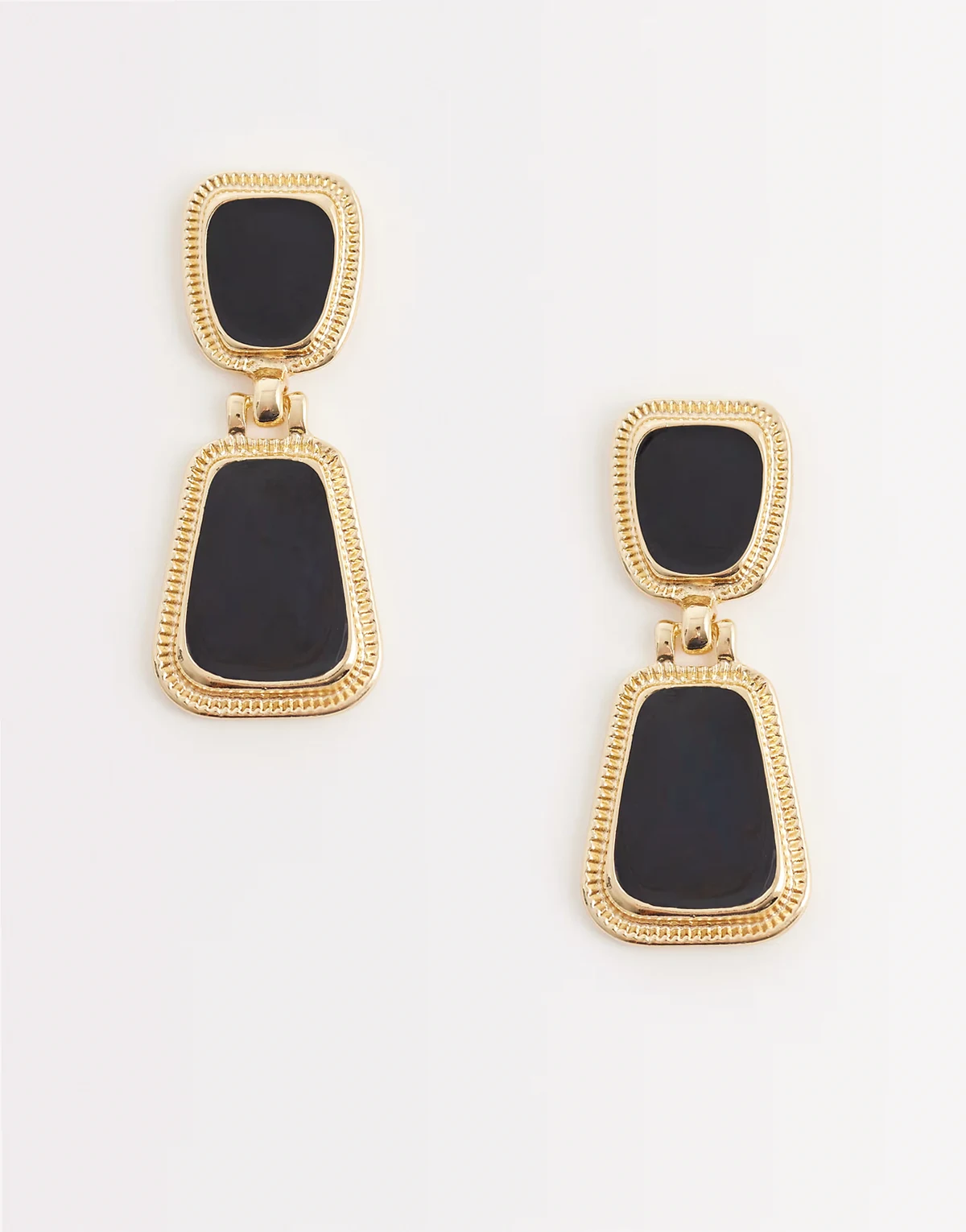 vintage style black enamel drop earrings in gold tone