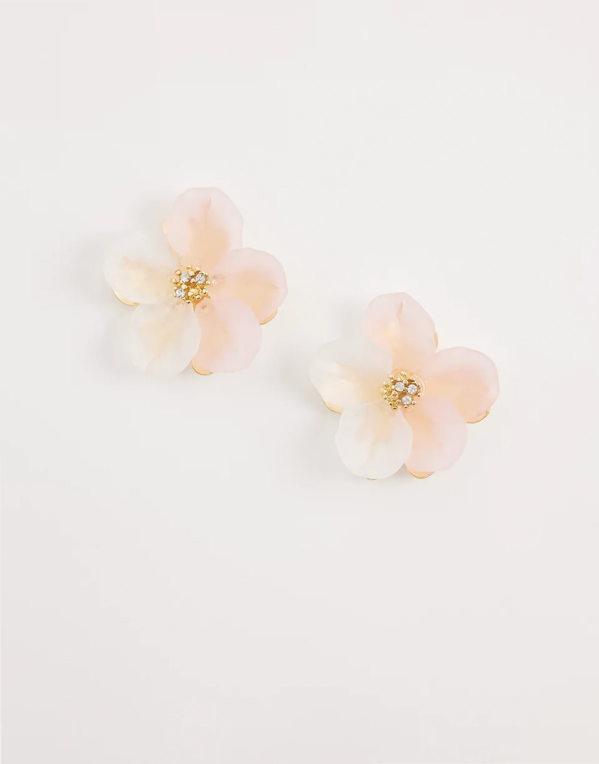 flower petal stud earrings in pink and gold