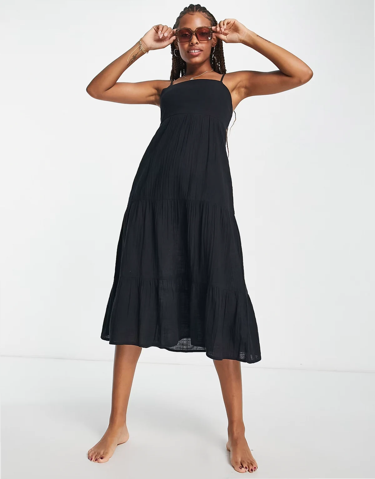 tiered maxi beach summer dress in black
