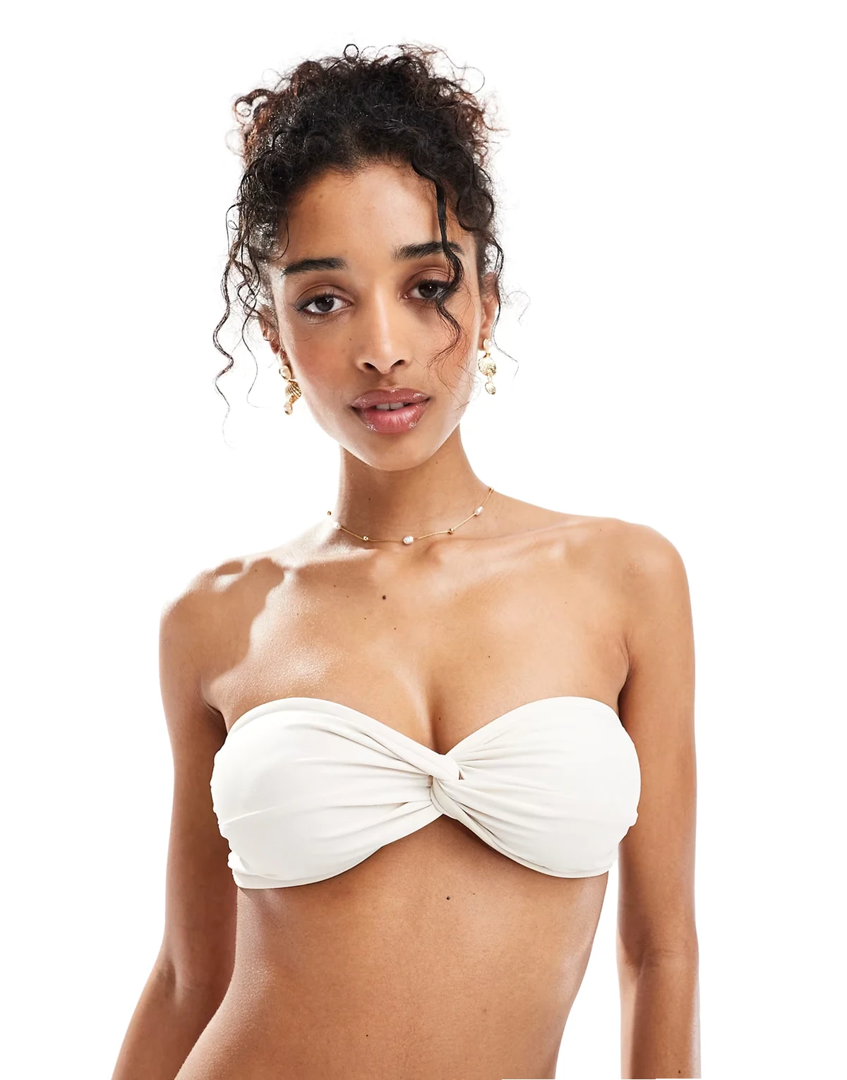 – Mix and Match – Trägerloses, verdrehtes Bikinioberteil in Creme