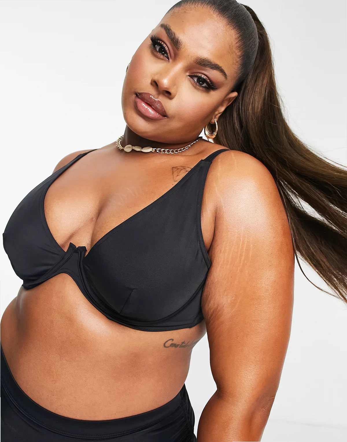 ASOS DESIGN Curve – Maya – Mieszaj i łącz – Czarna góra od bikini z ozdobnymi fiszbinami