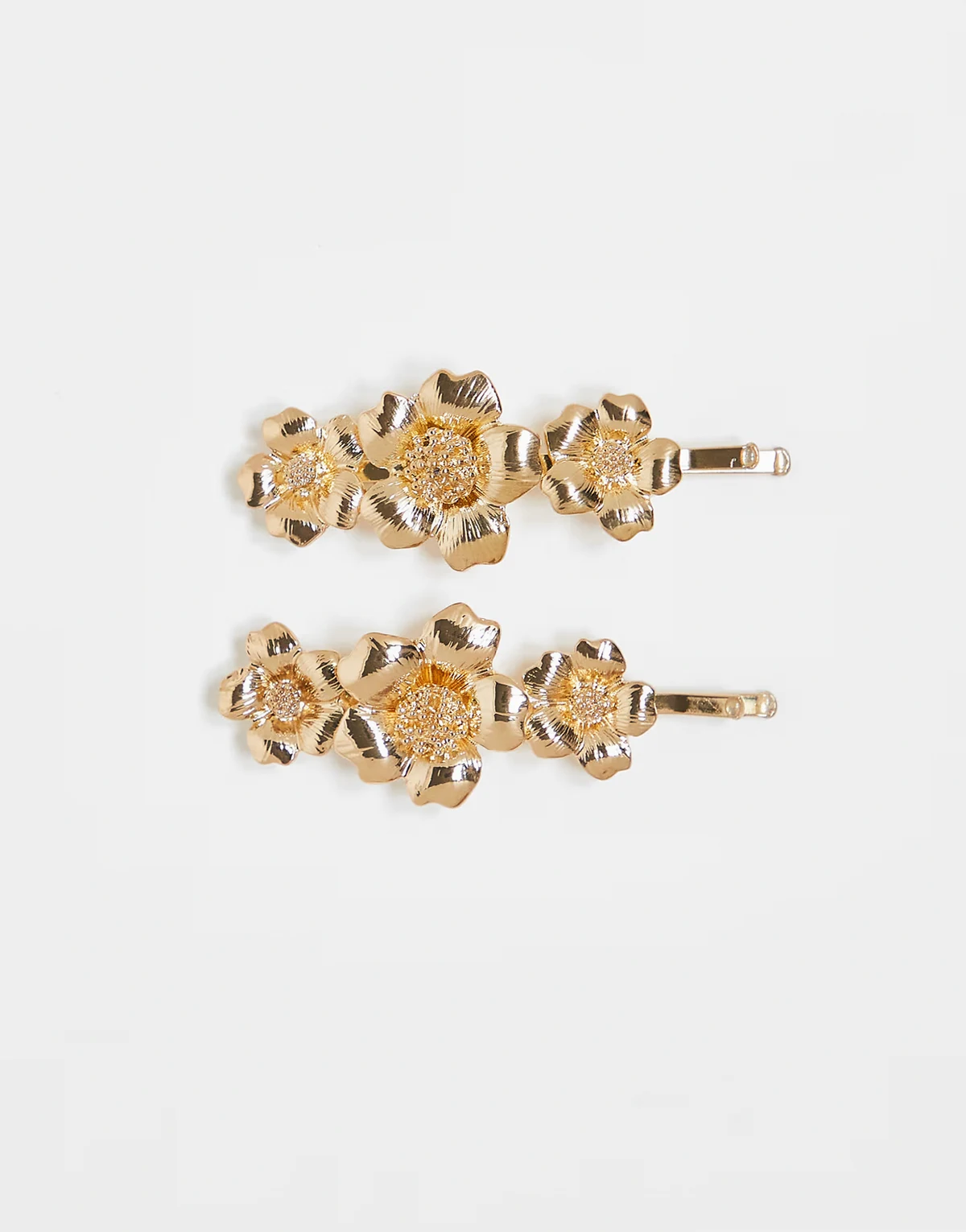 – 2er-Pack Haarklammern aus Metall in Goldoptik mit Blumendesign