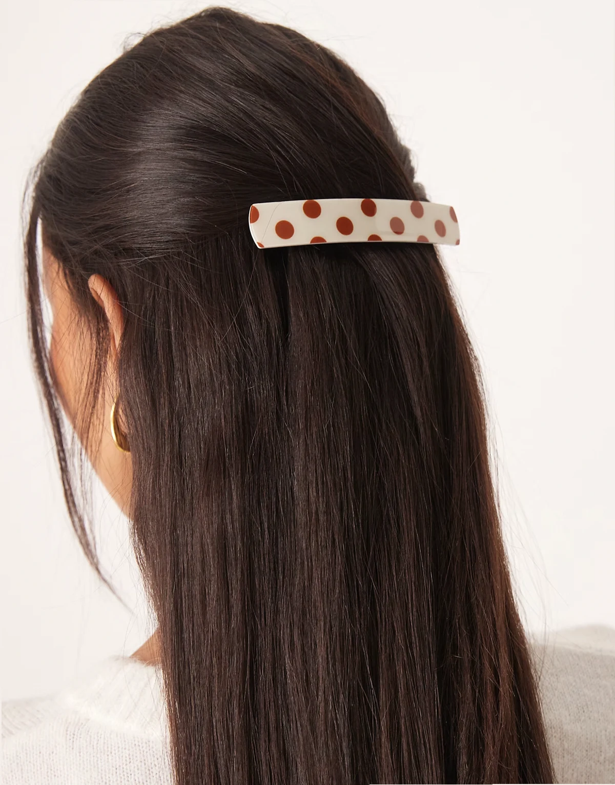 classic polka dot barrette hair clip in brown and white