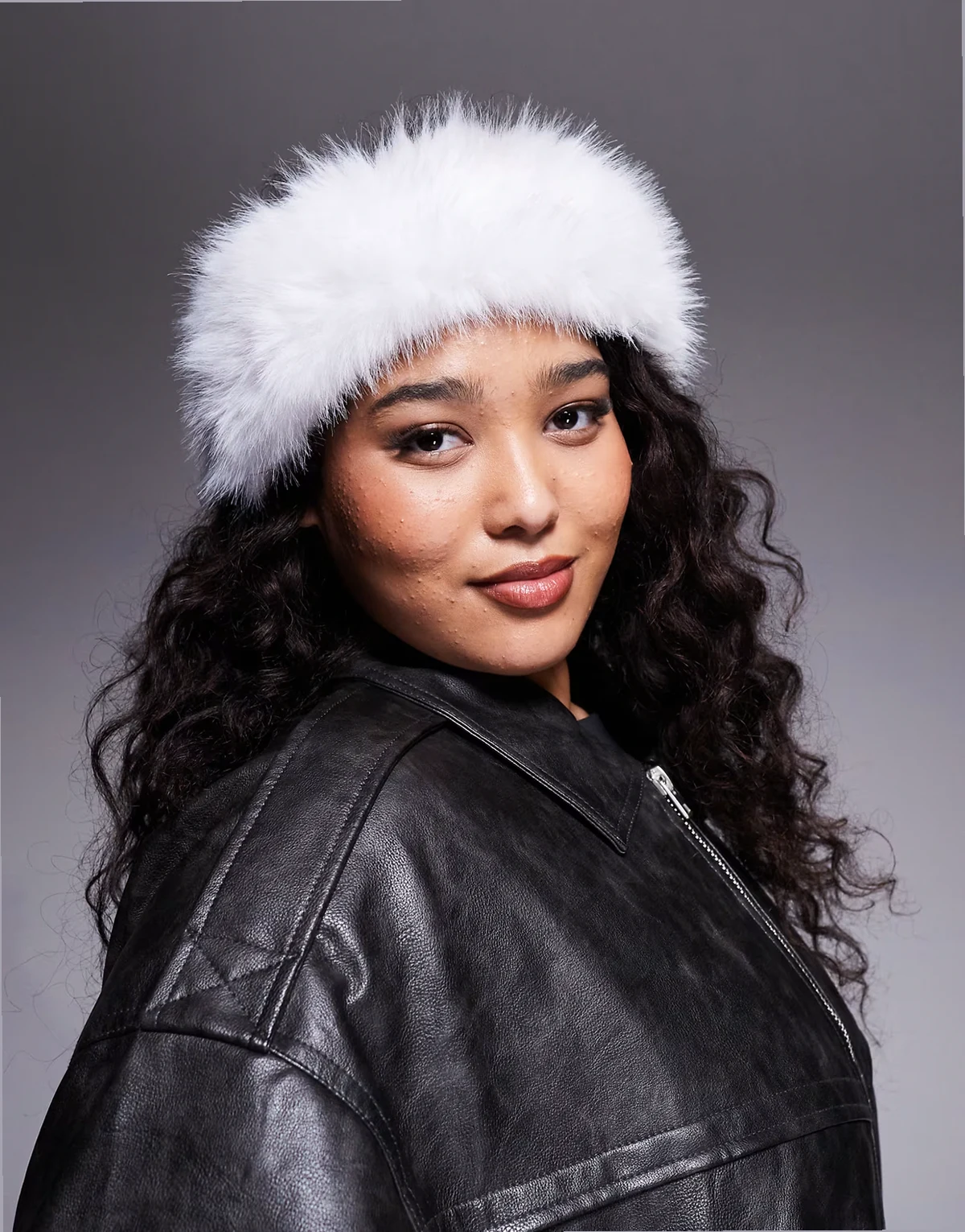 exclusive faux fur headband in white