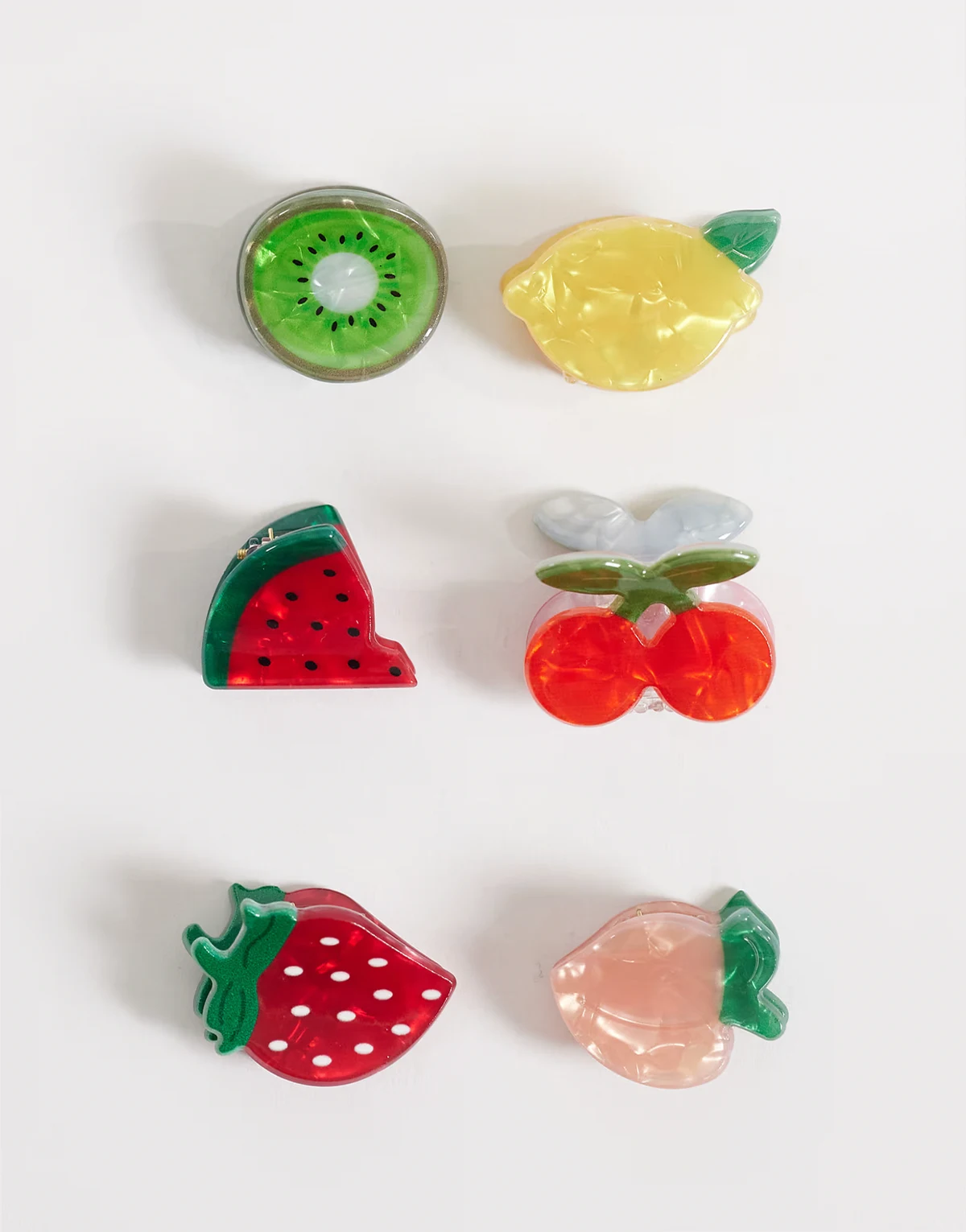 6-pack mini fruit hair claw clips in multi