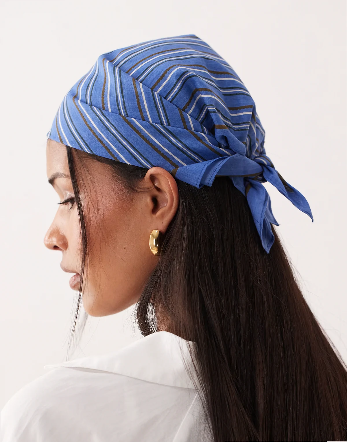 scallopia striped cotton headscarf in blue