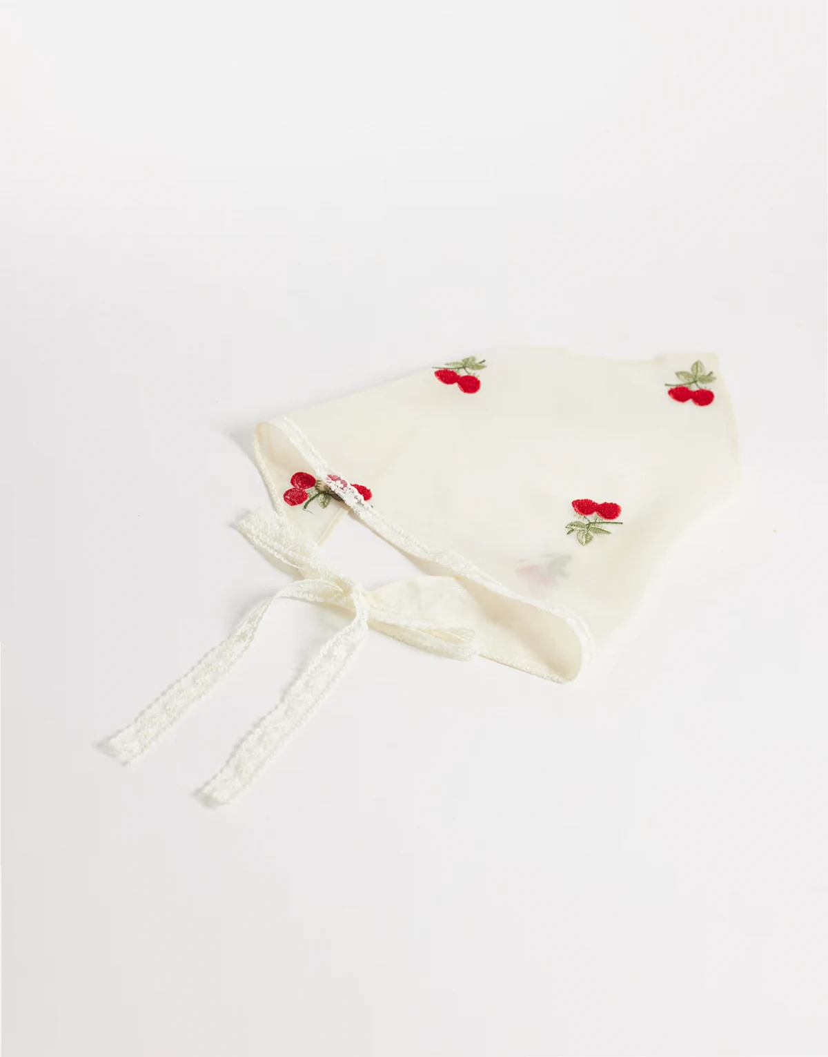headscarf with enbroidered cherries in white