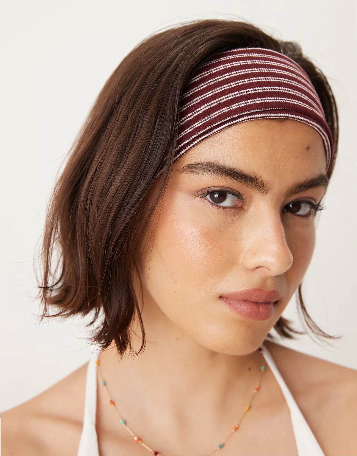 striped jersey headband in burgundy and cream