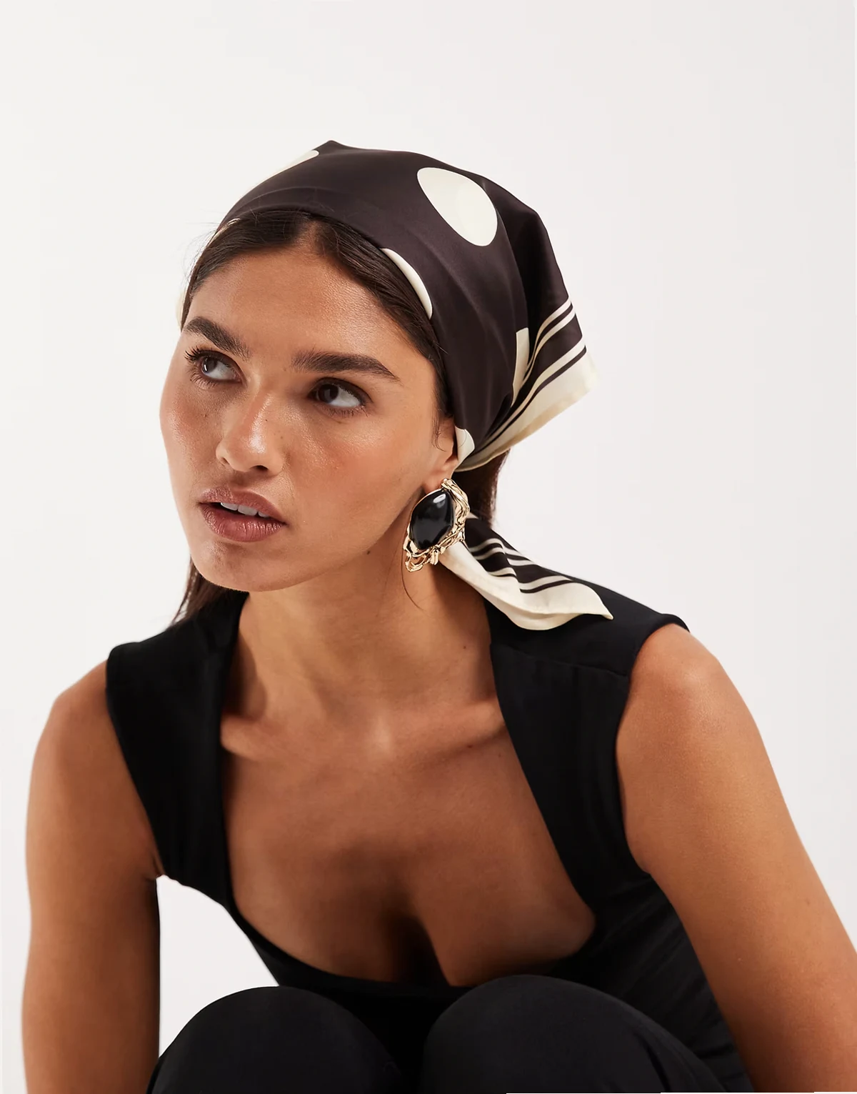 headscarf in chocolate polka-dot print