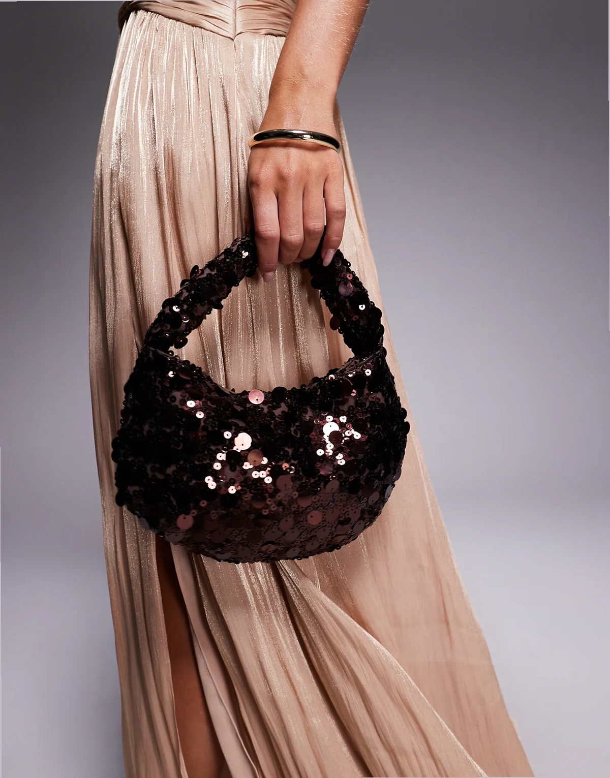 sequin shoulder bag in bronze