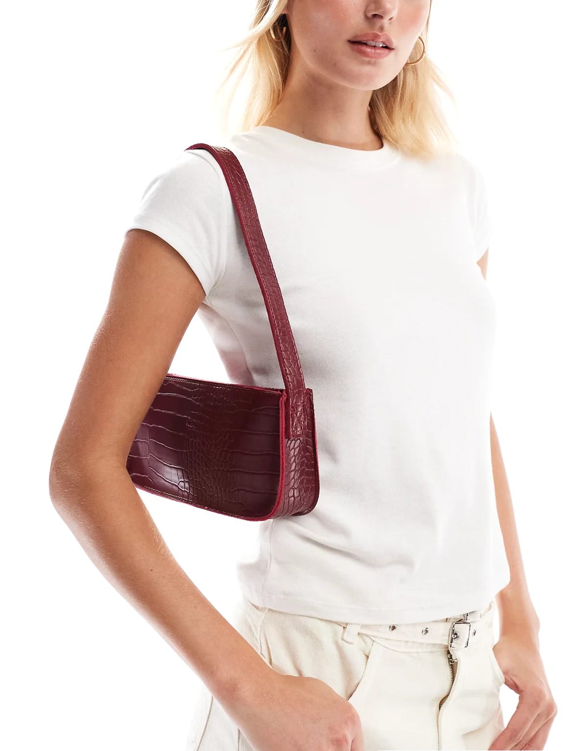 croc minimal shoulder bag in dark burgundy