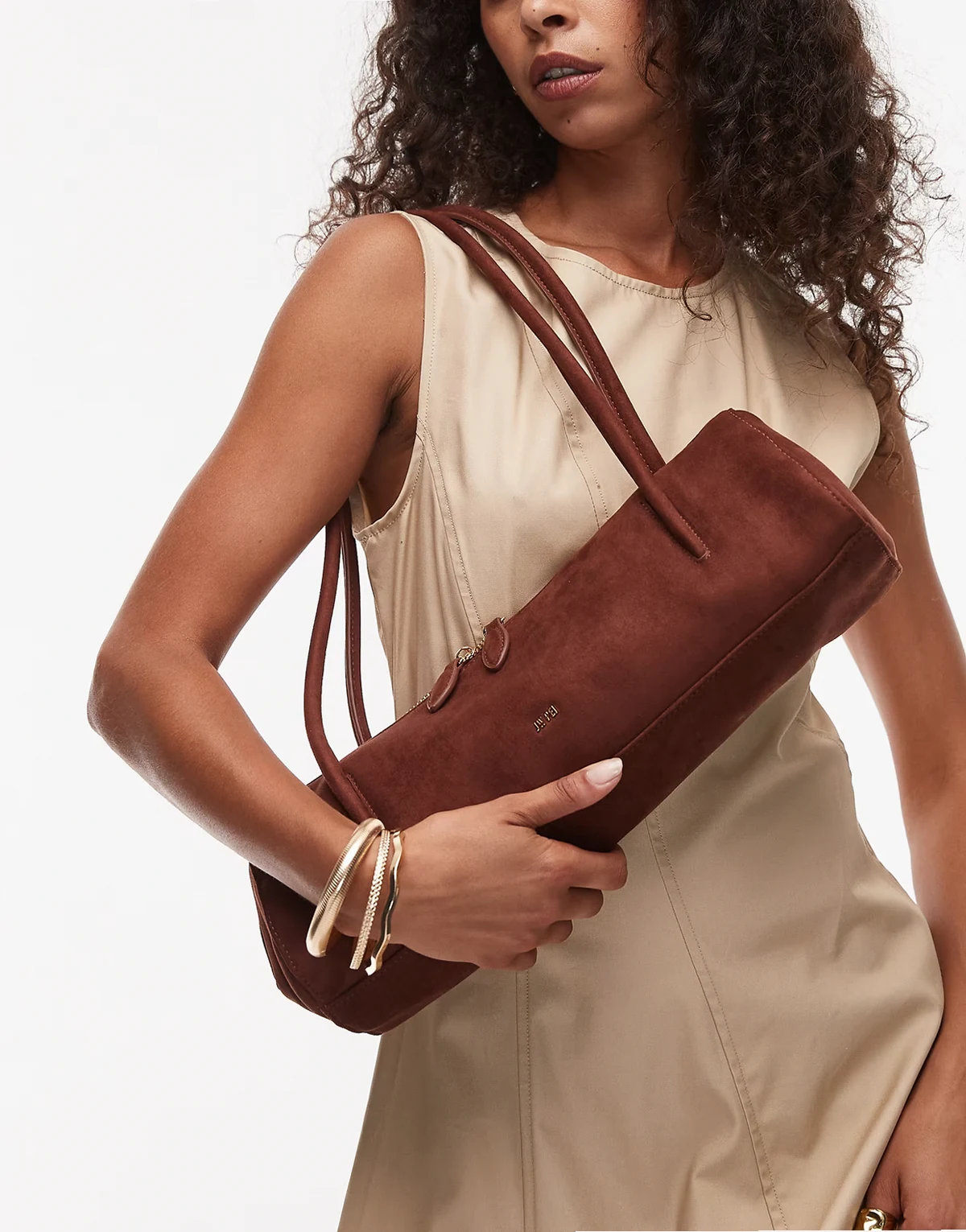 Nova faux suede shoulder bag in brown