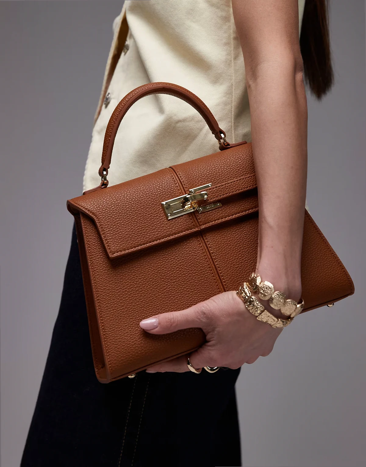 Elise large top handle bag in brown