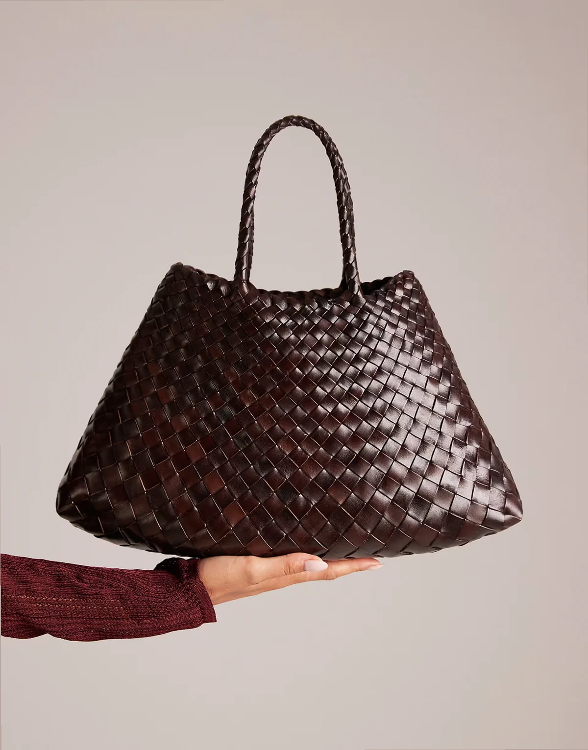 santa croce small woven leather bag in dark brown