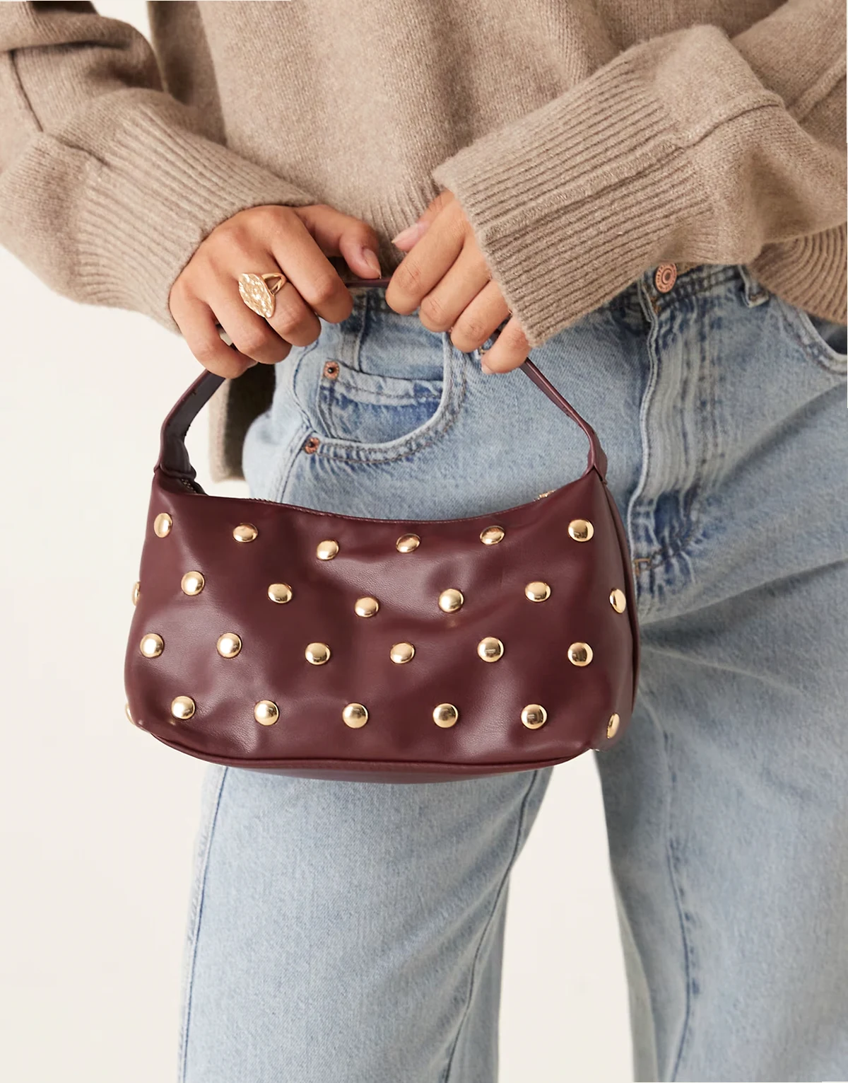 studded purse in burgundy