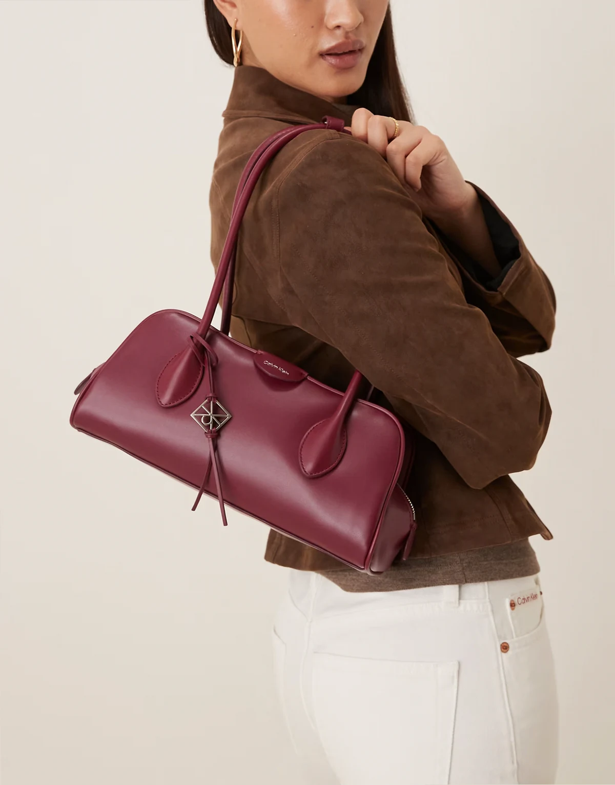 Jeans – Schultertasche in Rosa mit mehreren Fächern