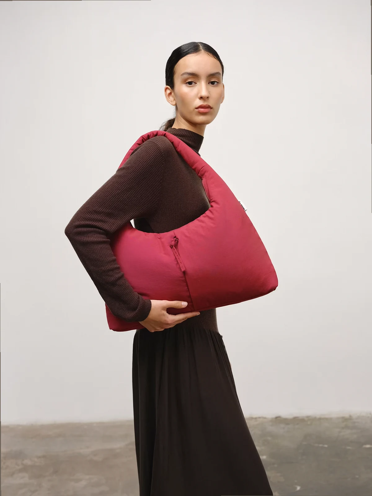 Nico large nylon shoulder bag in cherry red