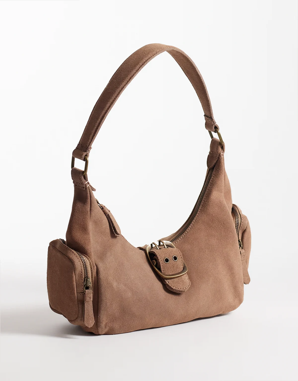 Teen 100% suede slouchy purse with buckle in light brown