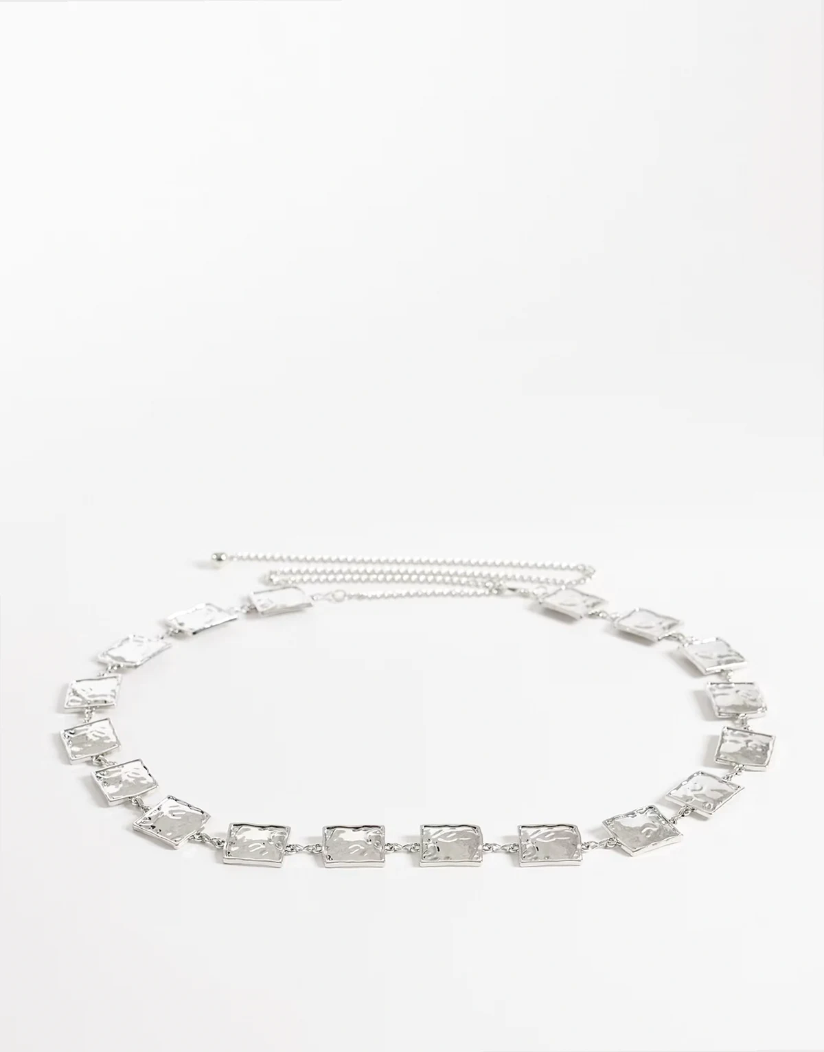 curve hammered square chain belt in silver