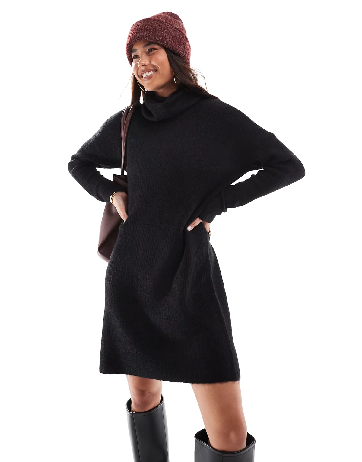 – Mini-Pulloverkleid mit Rollkragen in Schwarz