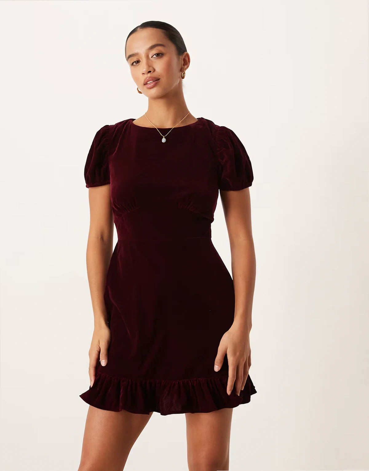 Nobody's Child Petite Cosmo velvet mini dress in burgundy