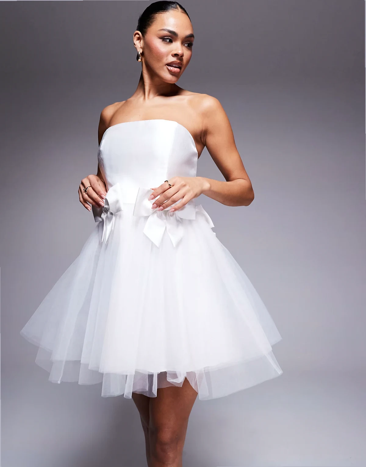 Bridal bow tulle mini dress in ivory