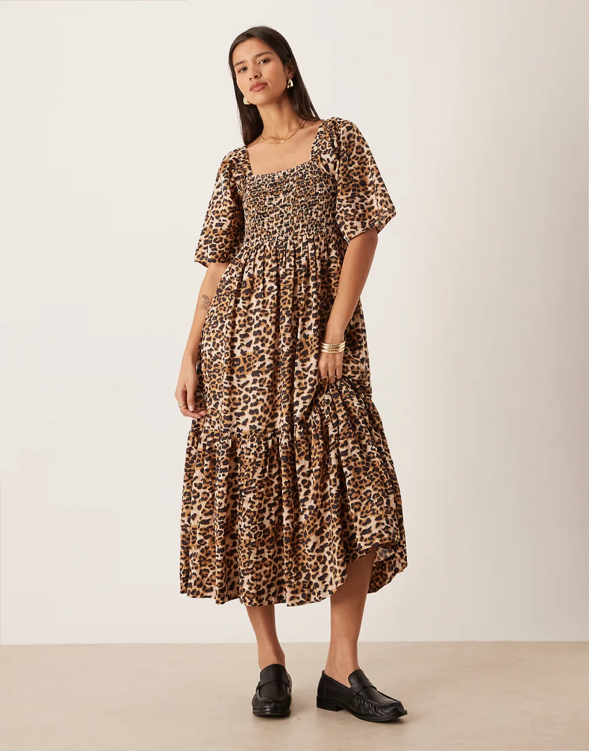 puff sleeve dress in leopard print