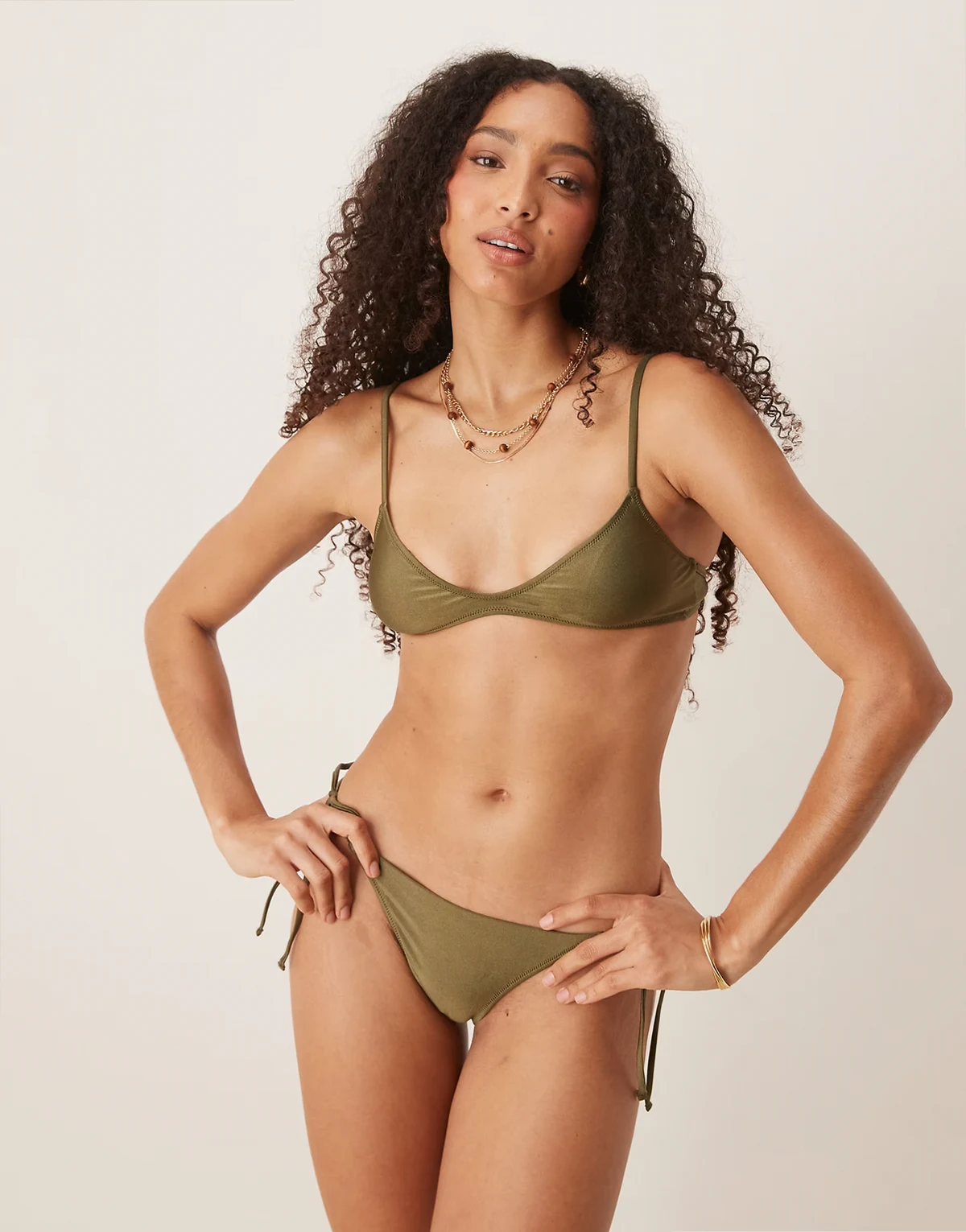 tie side bikini bottoms in olive green