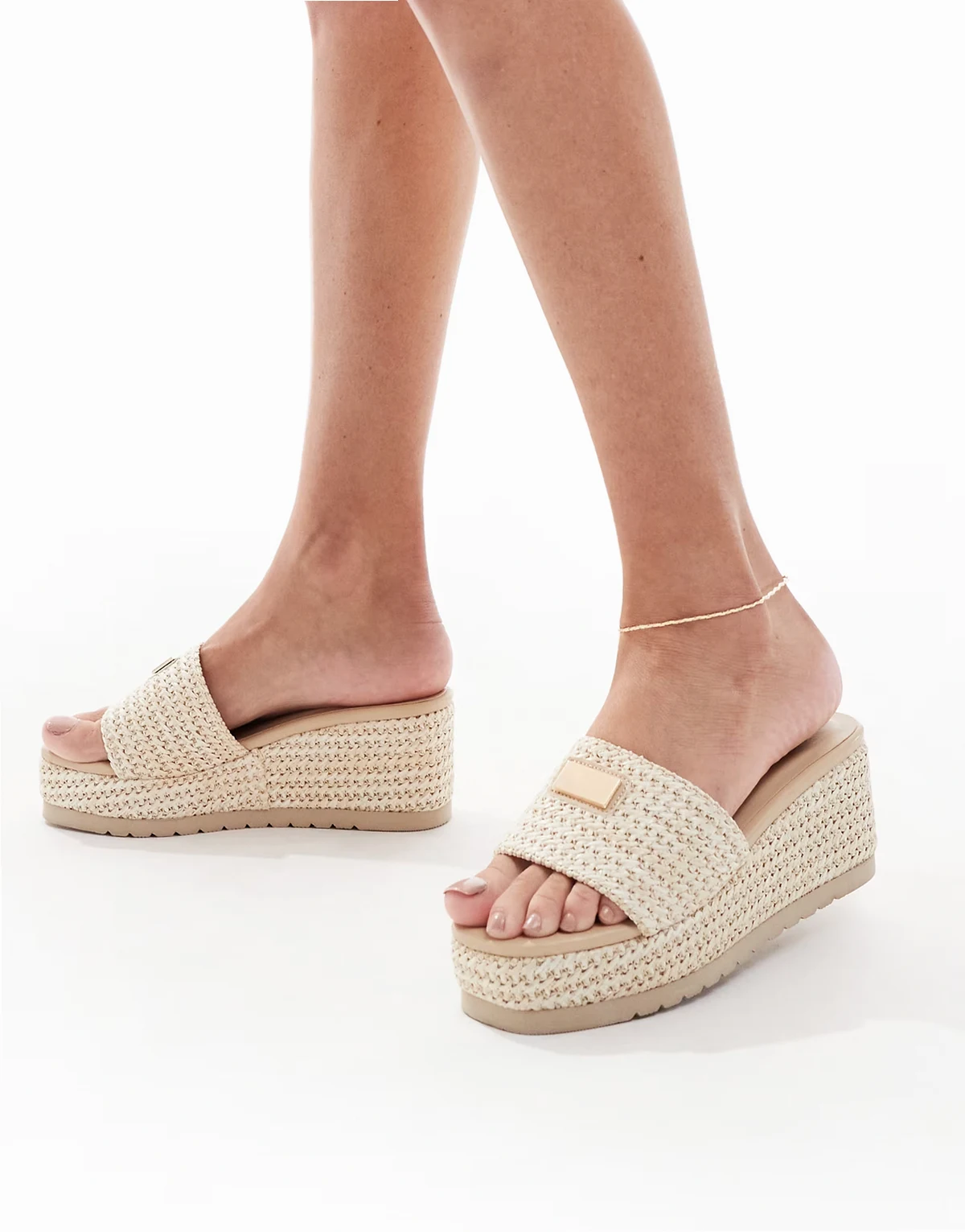 – Minelli – Schuhe in Bast-Optik in Natur mit Keilabsatz und Riemen