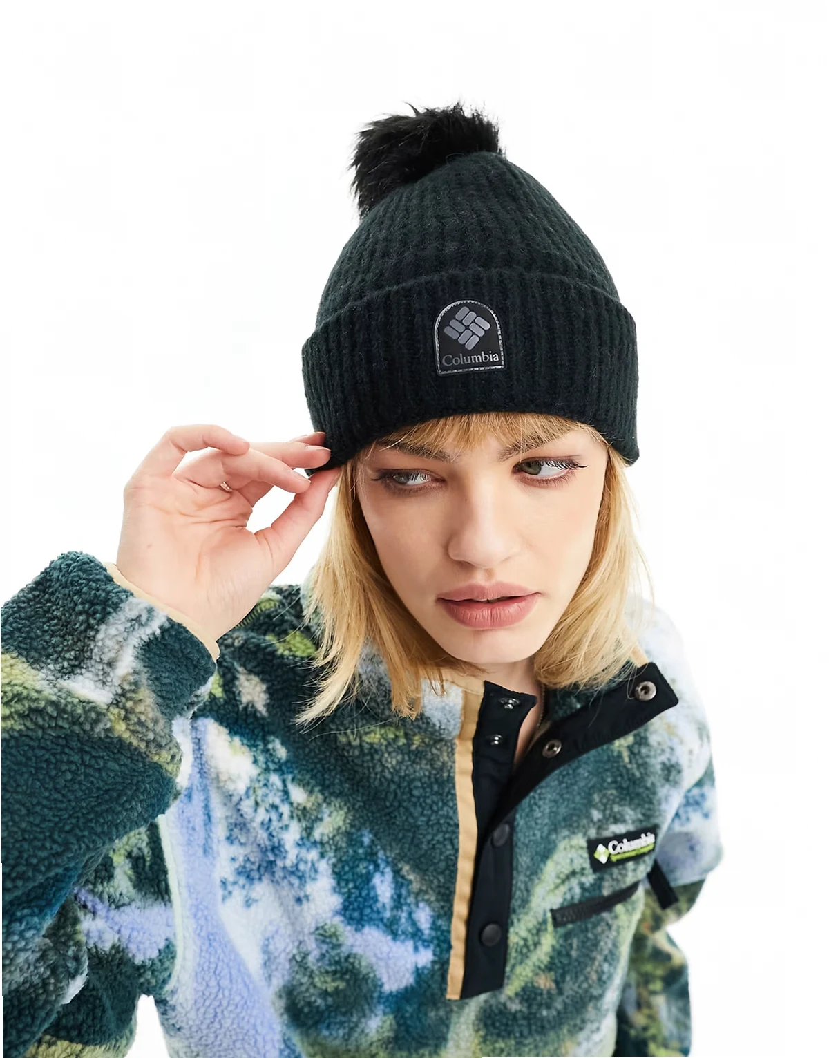 – Winter Blur – Czarna czapka beanie z pomponem