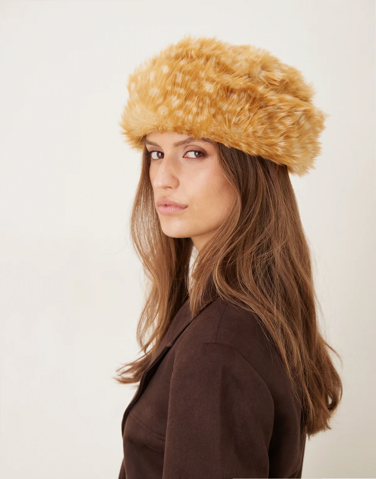 faux fur ski hat in deer print