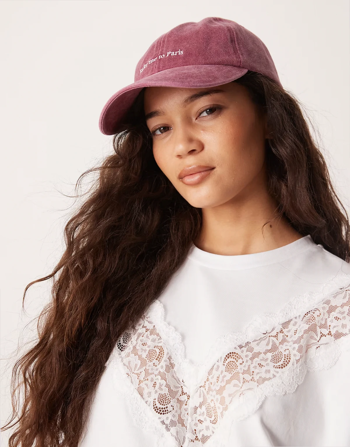 take me to Paris slogan cap in dark red