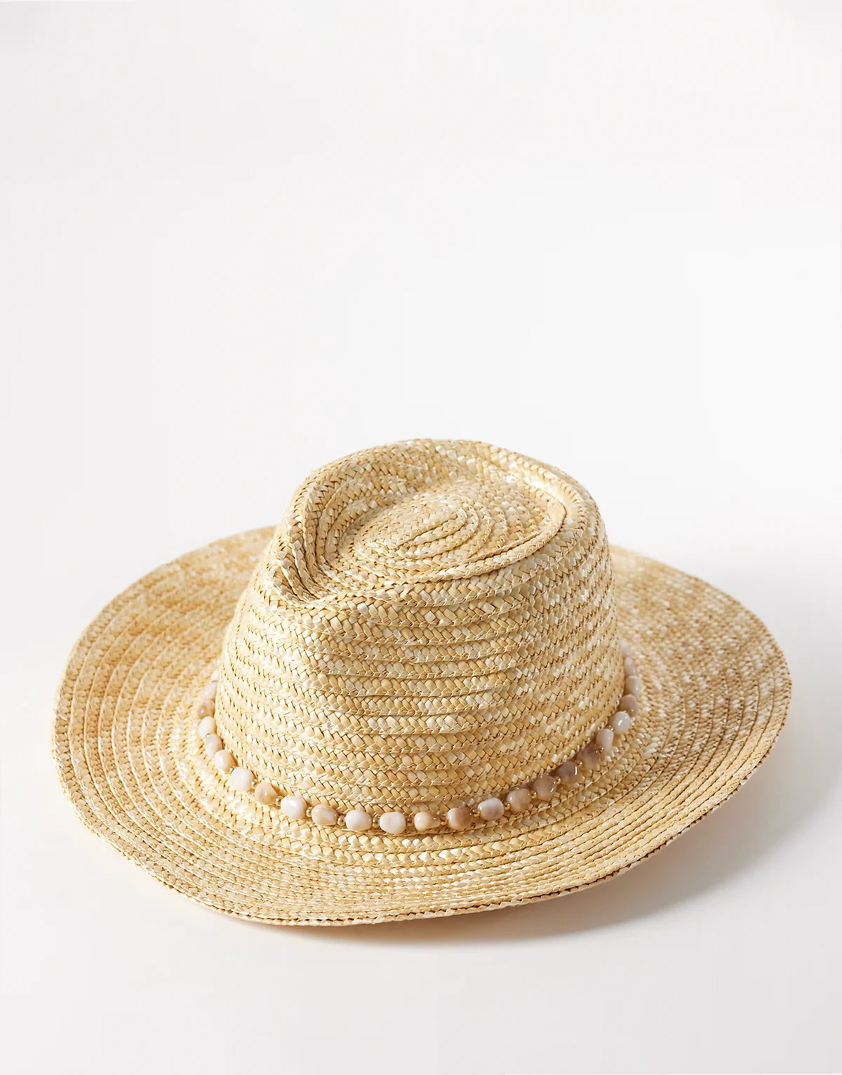 straw cowboy hat with faux pearl shell trim in natural