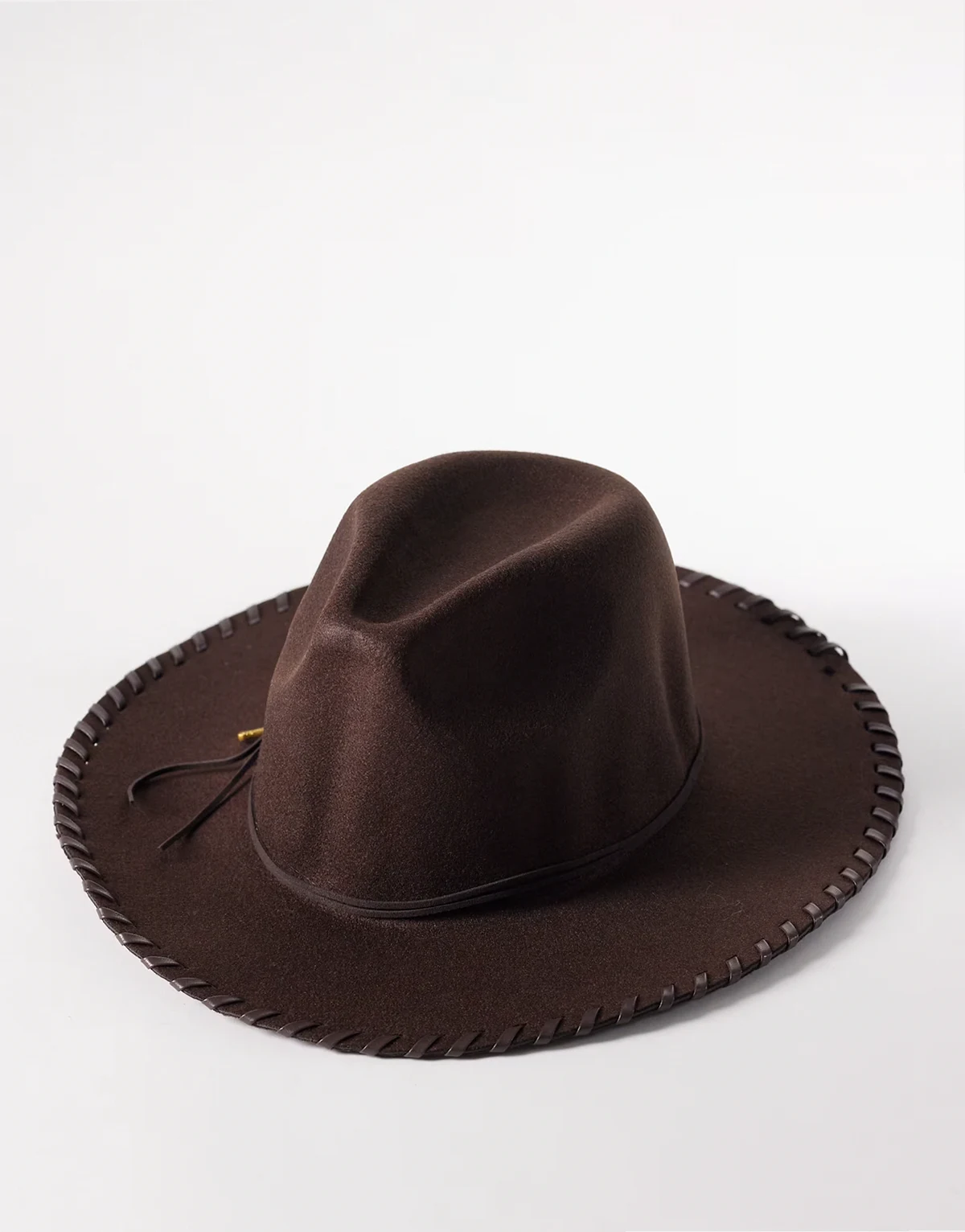 western cowboy hat with stitch detail in chocolate brown