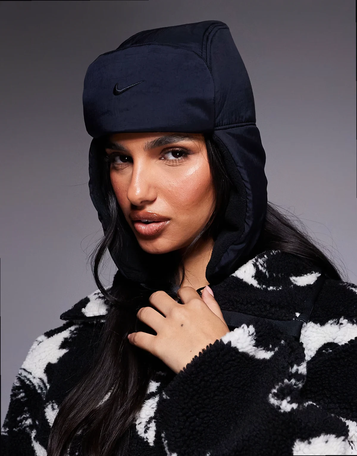 puffer trapper hat in black