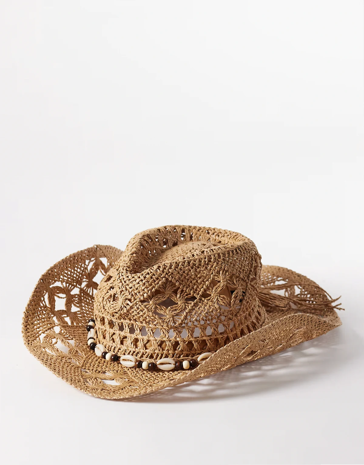 straw cowboy hat with bead trim in natural