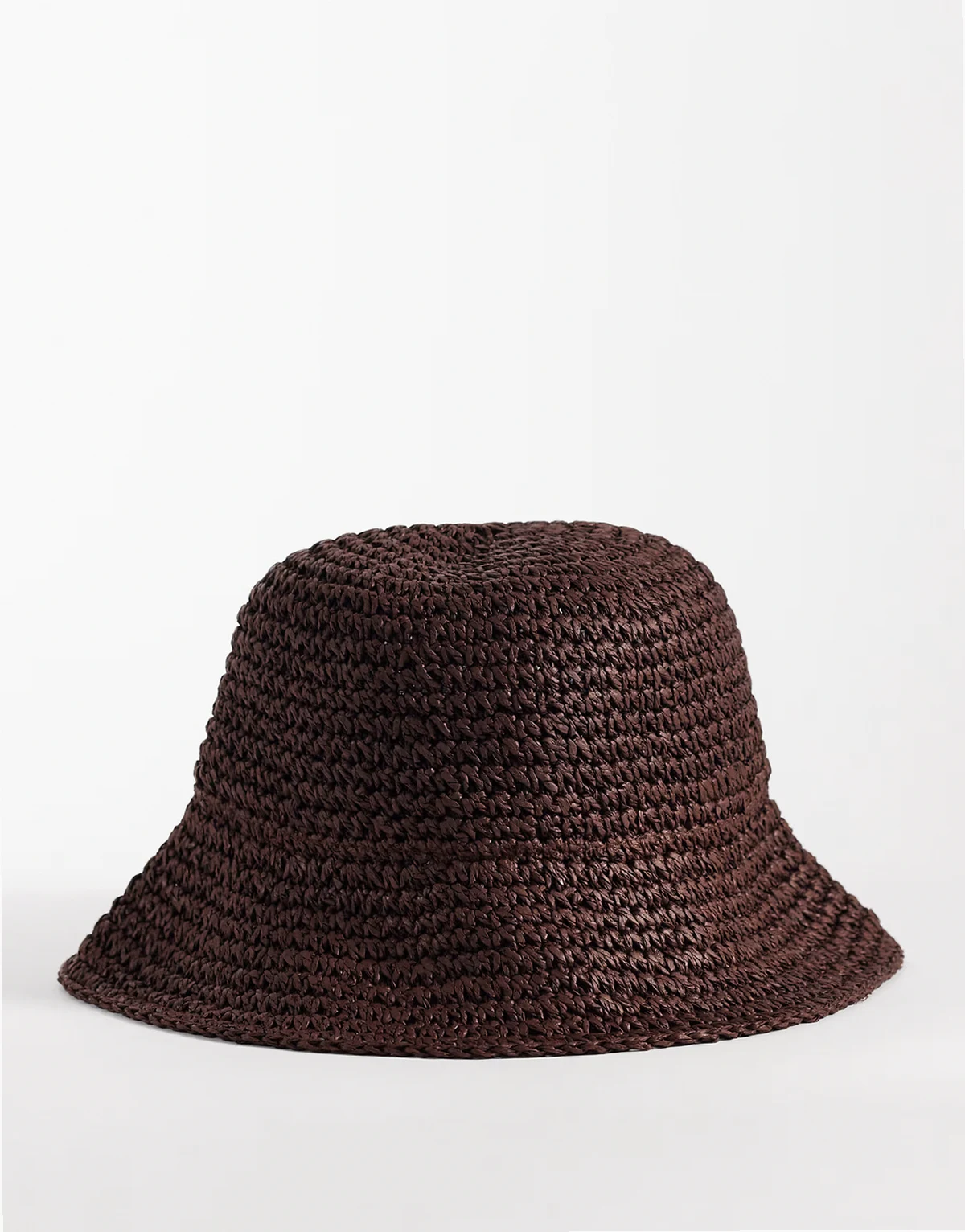 crocheted straw packable bucket hat in chocolate