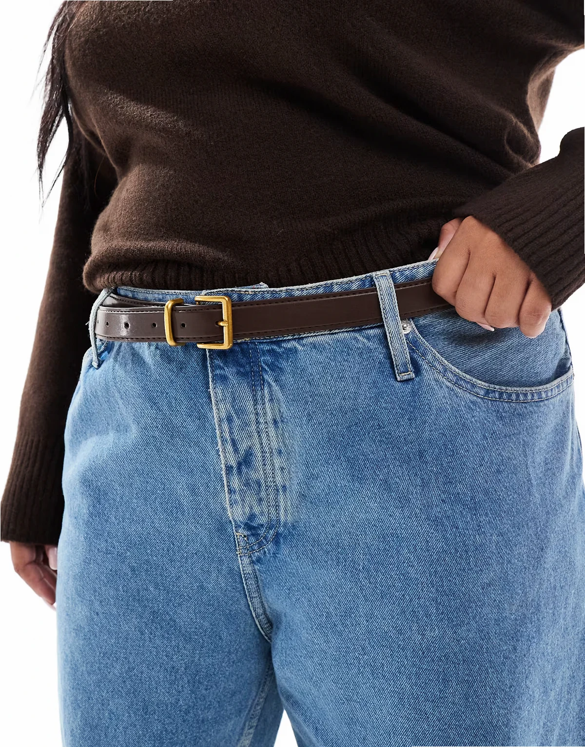 ASOS DESIGN Curve – Taillen- und Hüftgürtel in Schokobraun mit eckiger Schnalle