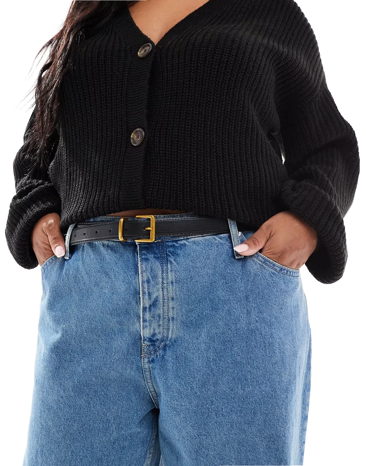 ASOS DESIGN Curve – Taillen- und Hüftgürtel in Schwarz mit eckiger Schnalle