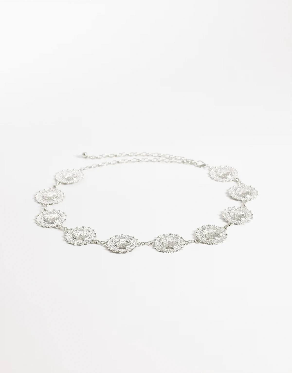 large coin chain belt in silver