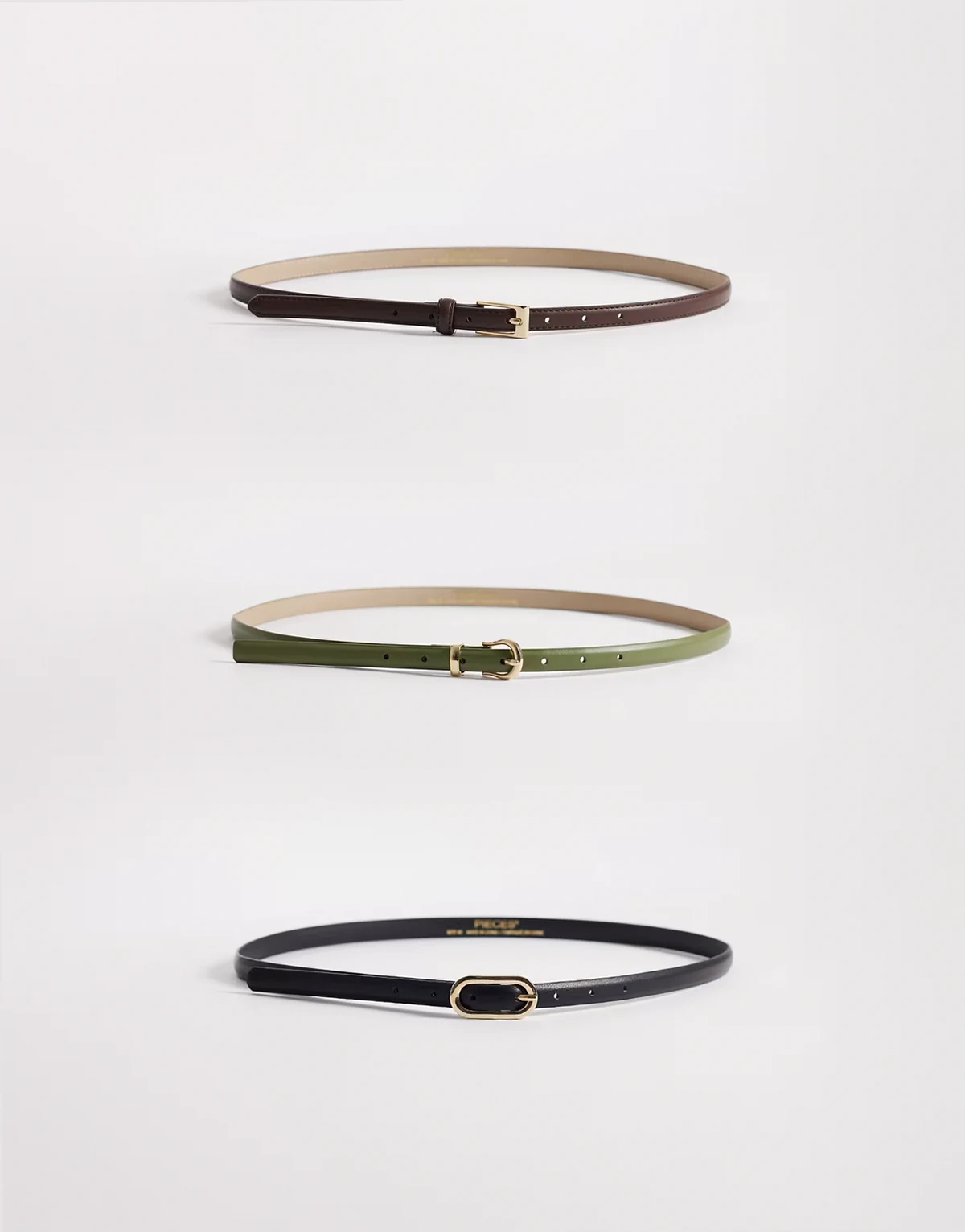 – Gürtel in Schwarz, Braun und Olivgrün mit goldfarbener Schnalle, 3er-Pack