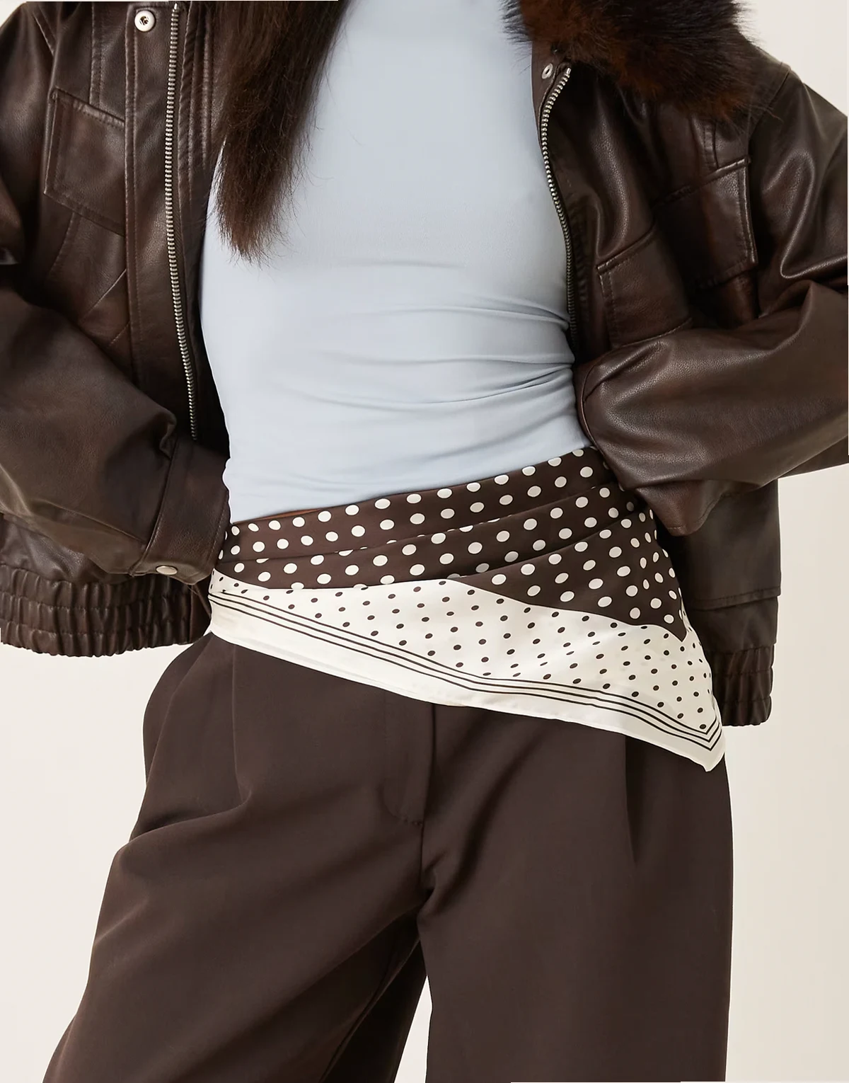 cream and brown polka-dot belt bandana in brown