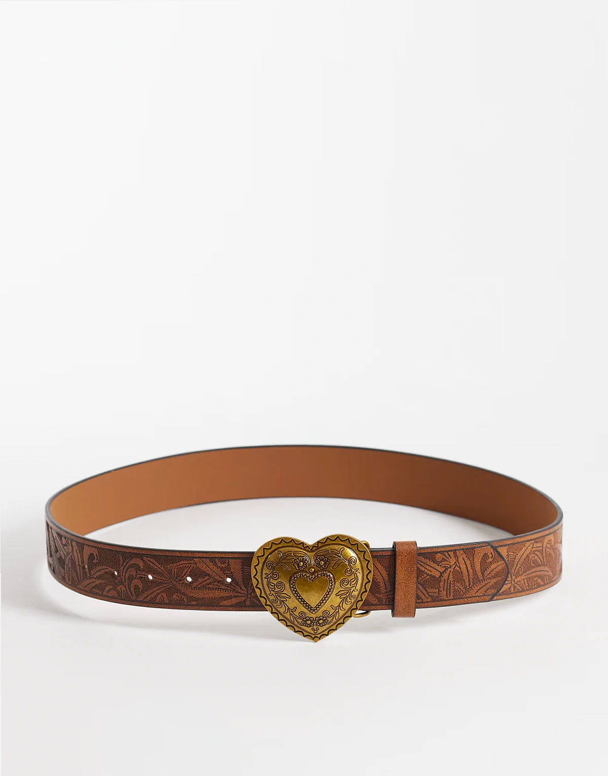– Gürtel in Hellbraun im Vintage-Stil mit herzförmiger Schnalle